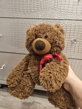 Plush Brown Teddy Bear with Red Bow - Soft Kids Toy